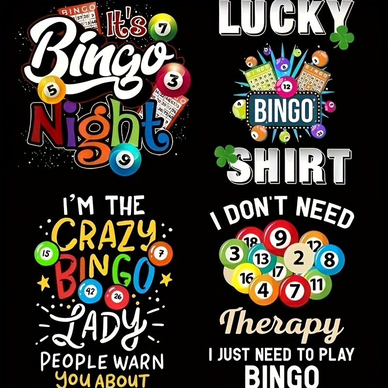 

4pcs Mixed Color Vinyl Iron-on Transfers For Diy Bingo Night T-shirts, Sweatshirts, And Hoodies - Crazy Bingo Lady Themed Stickers