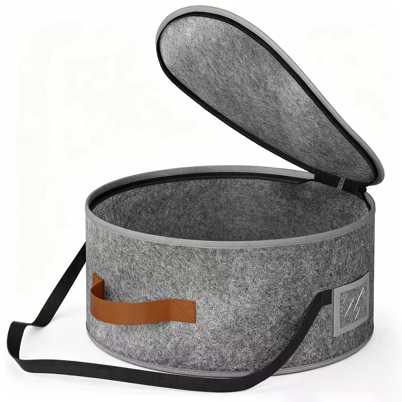 TEMU Aufbewahrungsbox für Cowboyhut, Zylinder, Rundhut, Hutetui mit Umhängegurt-Design, Rückseite kann am Gepäck befestigt werden, Filzmaterial,