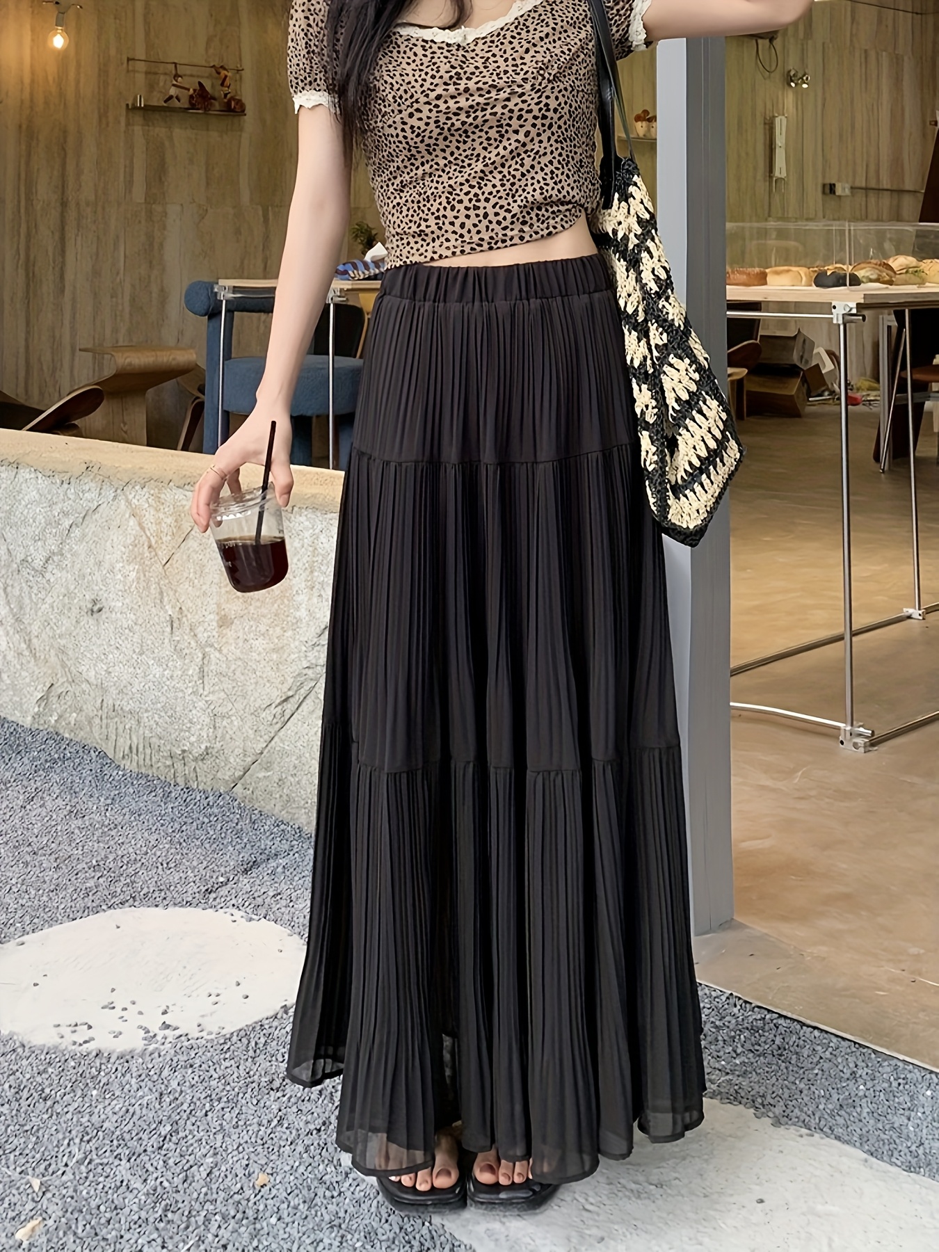 2025 - Femmes Travail Décontracté Longue Grande Jupe Plissée Solide