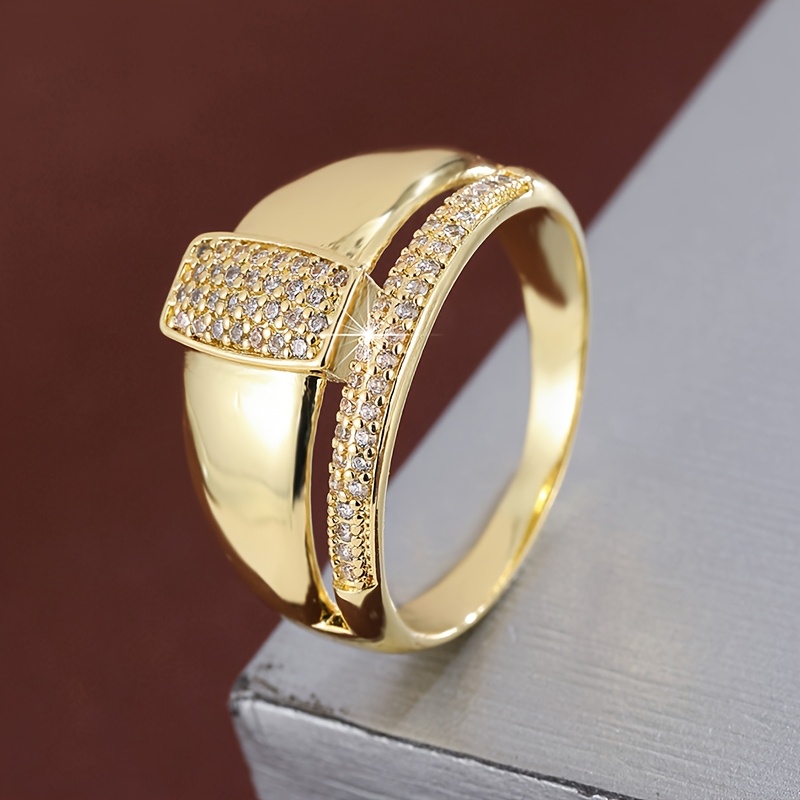 1pc Wide Synthetic Zirconia Inlaid Women's Ring