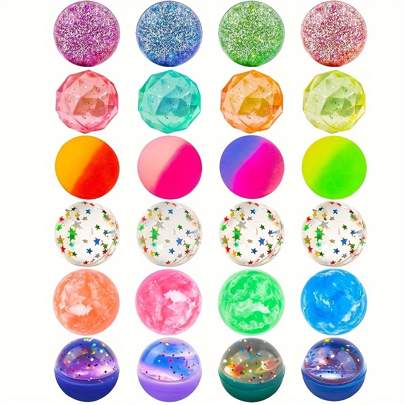 

24-piece High Bounce Rubber Balls - 32mm, Assorted Colors & Styles - Perfect For Party Favors, Birthday Gifts, Classroom Rewards
