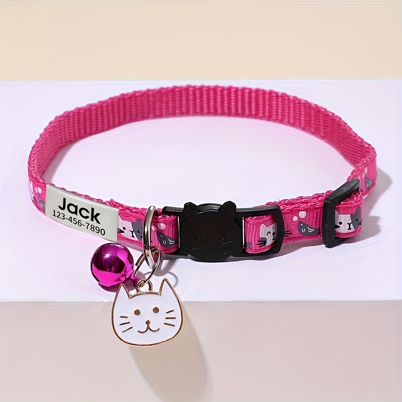 TEMU [customizable Cat Collar] Personalized Cat Collar-cartoon Cat Pattern Pet Collar - Adjustable For A , Bell And Adorable Pendant For Added Fun -