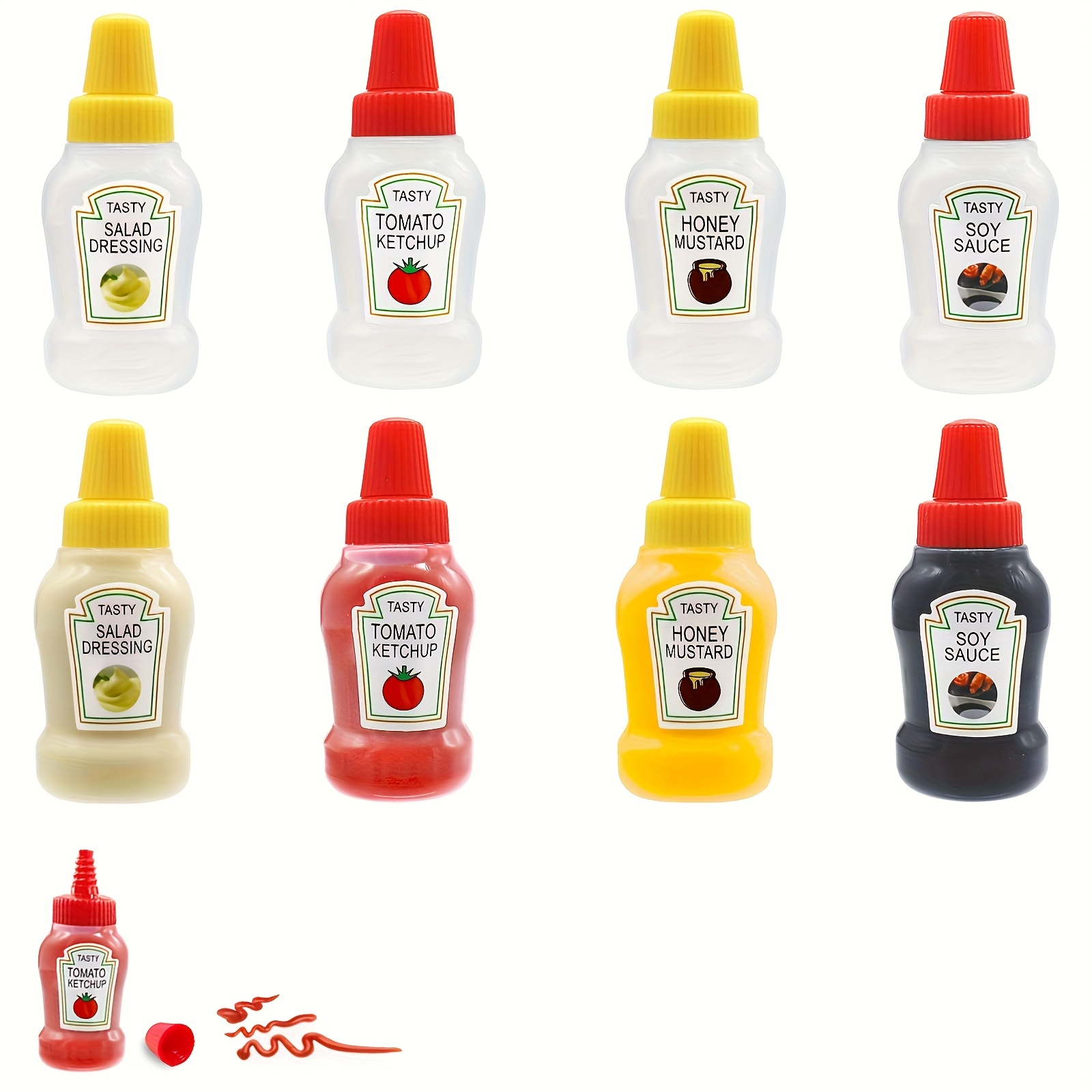 4 Mini Bouteilles De Condiments 25 Ml - Remplissables, Anti-Fuuites, Pour Ketchup, Sauce, Huile, Idéales Boîte à Lunch, Pique-nique