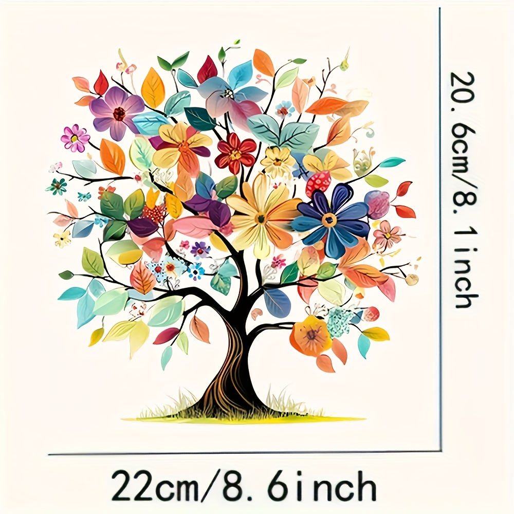 TEMU 4pcs Of Durable And Washable Heat Transfer Designs, Pvc Vibrant Colorful Tree Stickers That Are And Clean, Suitable For Fashion On T-shirts,
