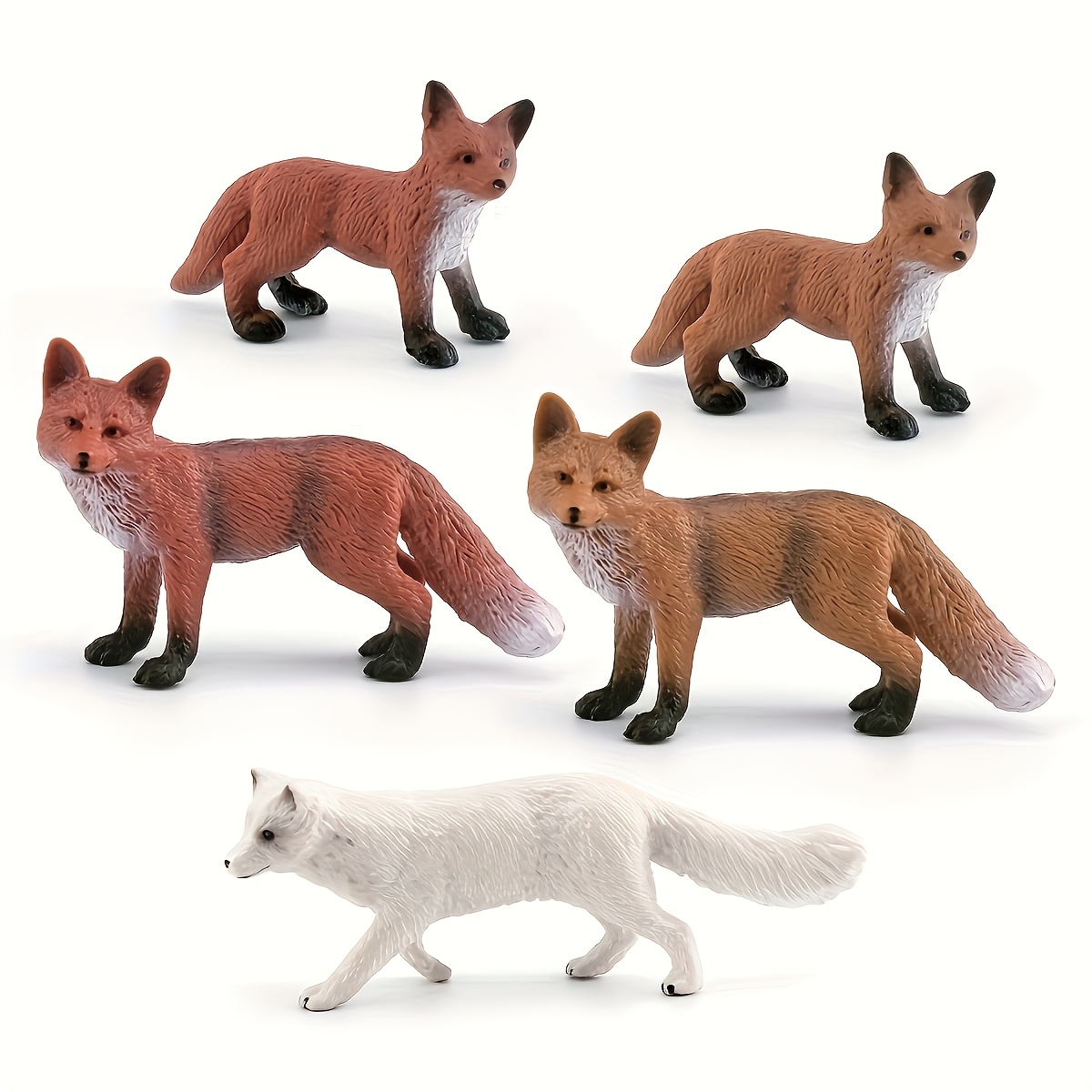 TEMU 5-style Multicolor Realistic Fox Doll Figures - Suitable For Role-play, Collectors & Themed Parties, Models With Detailed Poses, For Play, No
