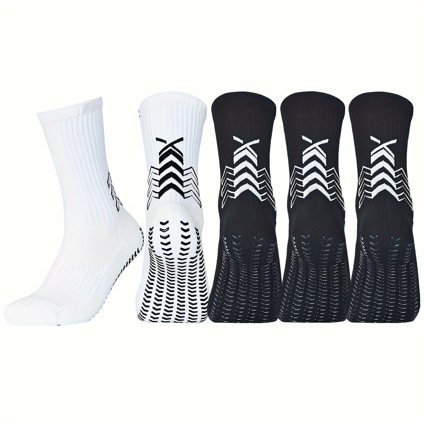 

5 Pairs Of Men's Stripes Crew Socks, Non Slip Shock Absorption Comfy Breathable Socks For Football