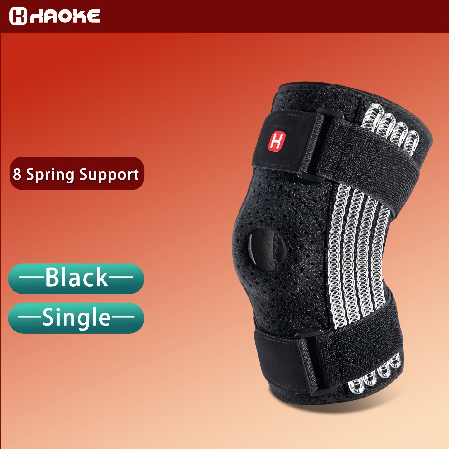 TEMU Adjustable 8-spring Knee Support Sleeve, With 3d Cushioning And Innovative Adjustable Wrap Straps