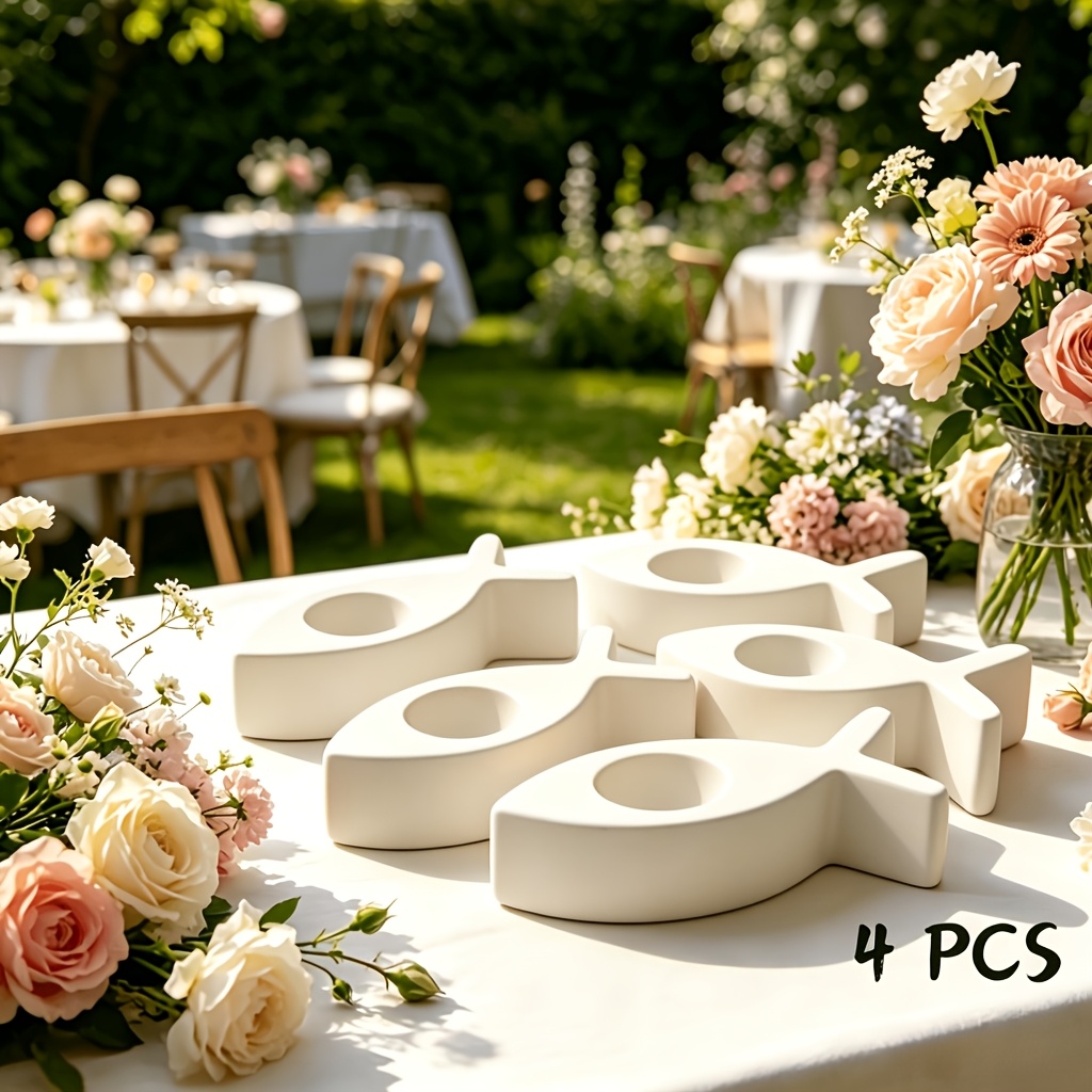 Image of 4pcs -shaped Candle Holder For Taper Candles, Minimalist Wooden Religious Table Centerpiece For Baptism, First Communion & Wedding Decor, Scandinavian Home Accent & Spiritual Gift
