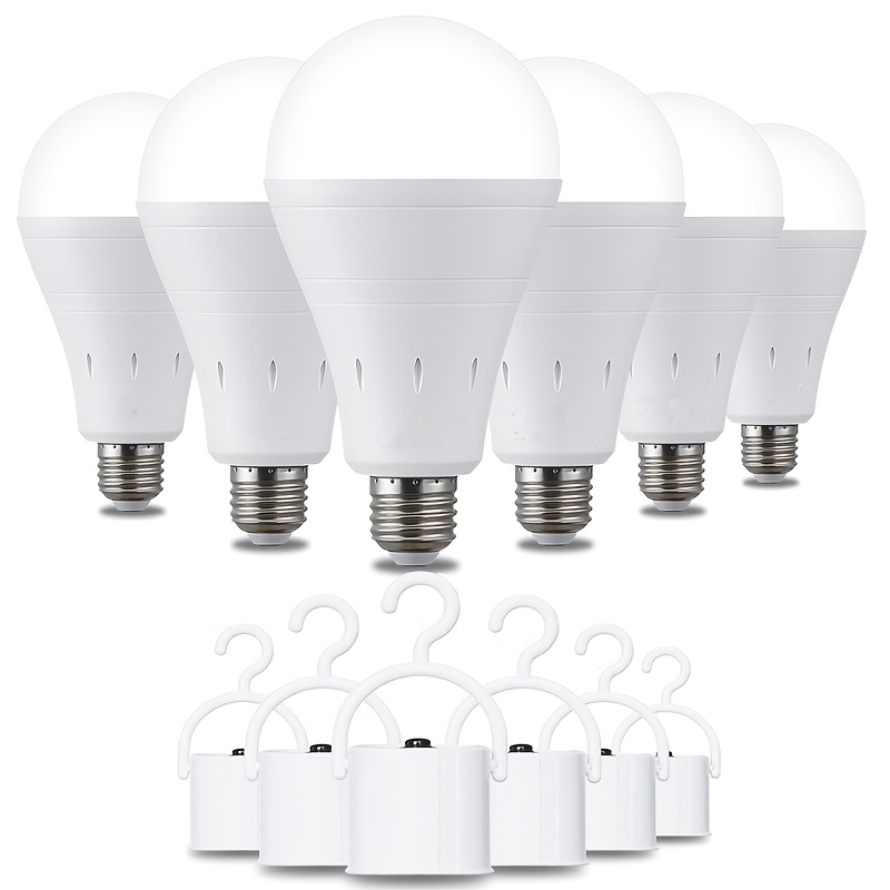 TEMU 6pcs 18w Led Rechargeable Light Bulbs, Emergency Light With 108 Watt Equivalent Led Bulbs, 800mah Rechargeable Battery Backup, Soft White 6500k,