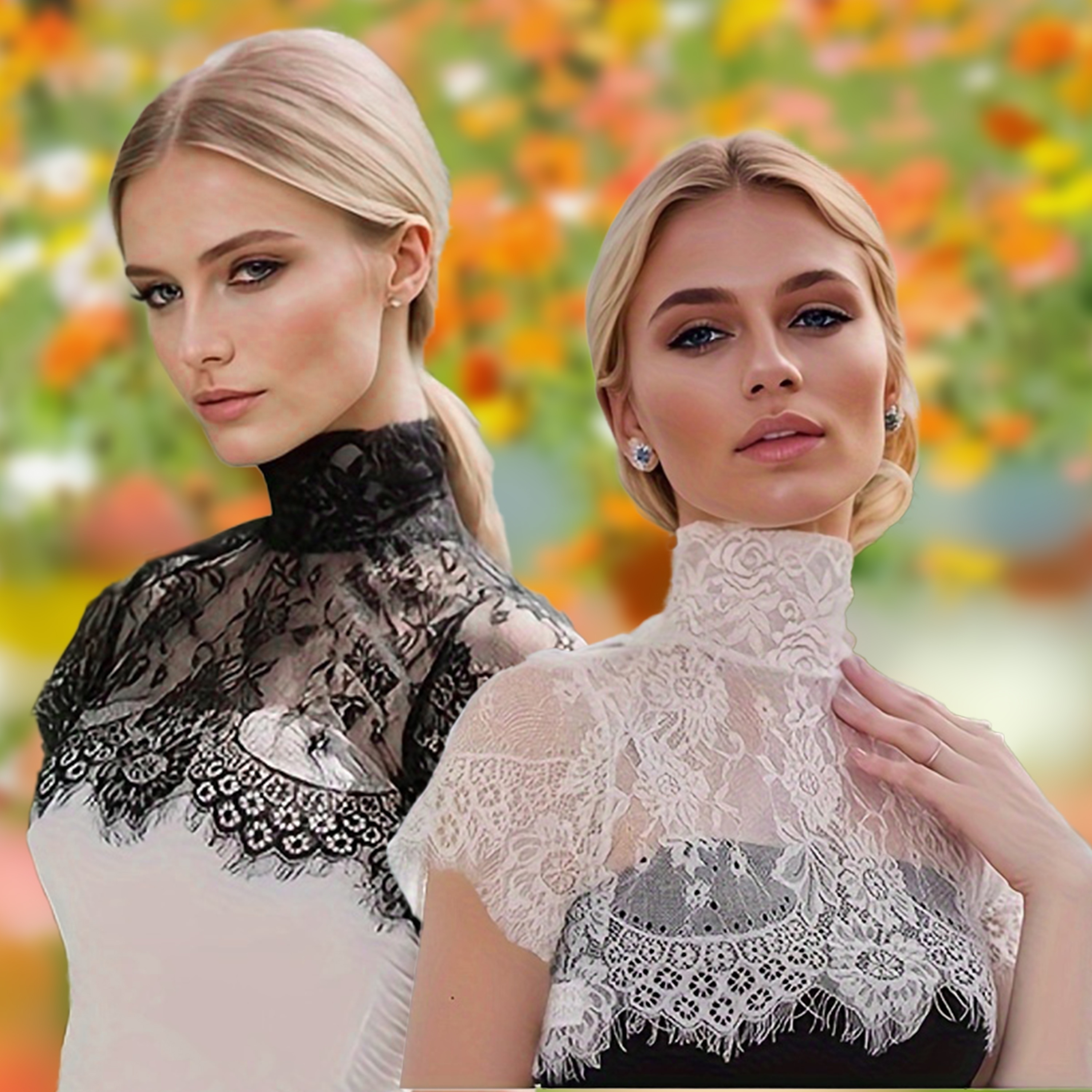 

Flower Lace Hollow Out Fake Collar Women's Elegant Monochrome Turtleneck Dickey Collar Party Banquet Half Blouse False Collar
