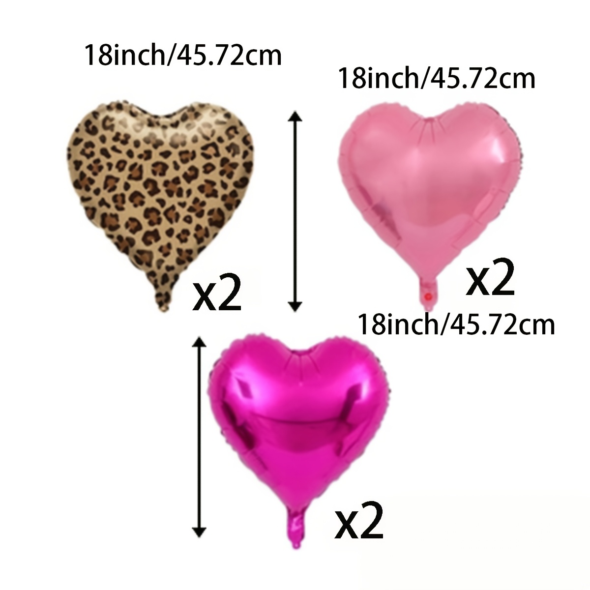 TEMU 6pcs/set - 18inch Pink Heart Balloons Rose Red Heart Balloons Leopard Print Heart Balloons For Wedding Birthday Party Decorations Anniversary