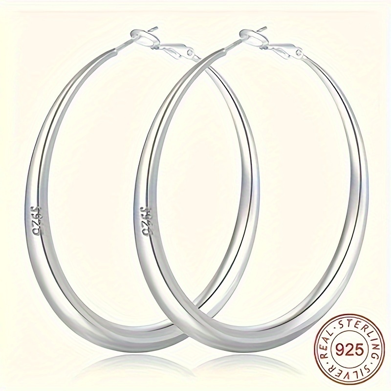 

925 Sterling Silver Hoop Earrings For Women, Lightweight Large Circle Earrings, Elegant & Minimalist Style Ear Jewelry, Perfect Gift For Ladies And Girls
