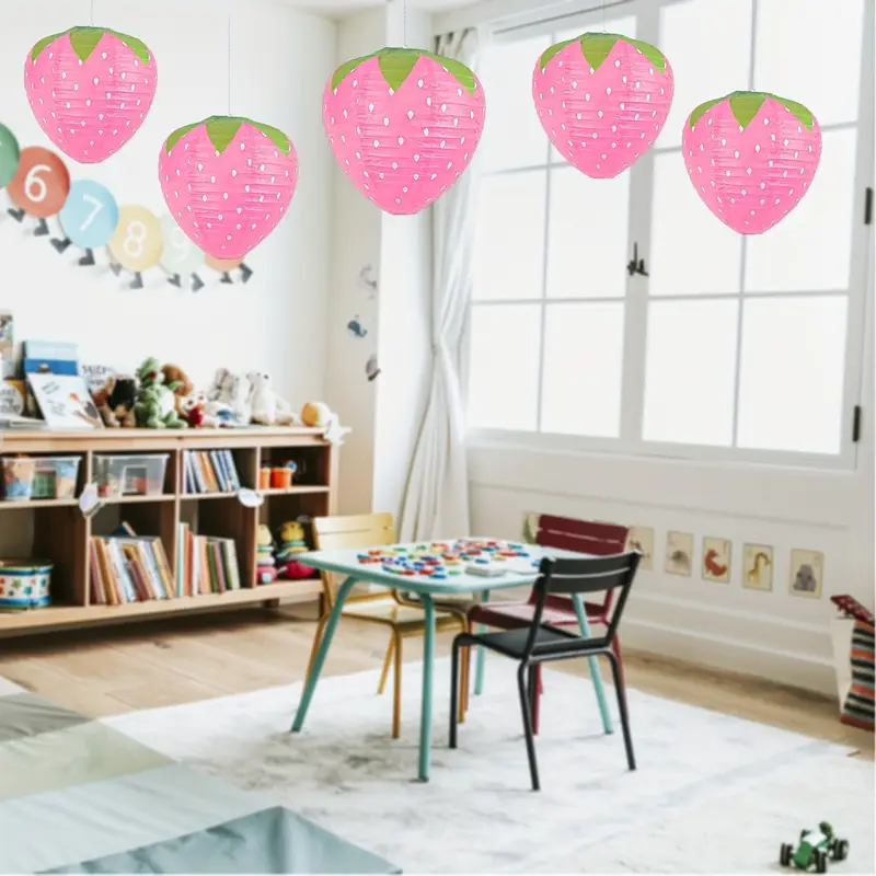 4 Pcs Strawberry Paper Lantern , Large Strawberry Lantern Decorations Hanging Paper Lantern Strawberry Party Decor 3d Strawberry Paper Lanterns 8 Inch