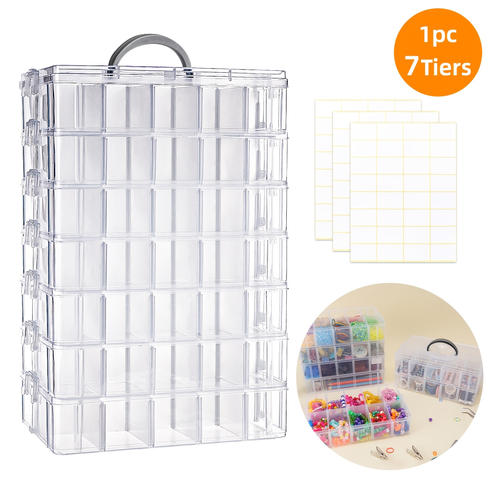 TEMU Tomnk 7-layer Stackable Clear Plastic Storage Box, Organizer For Jewelry, Beads, Stationery, Craft Supplies, And Small Additions, Portable