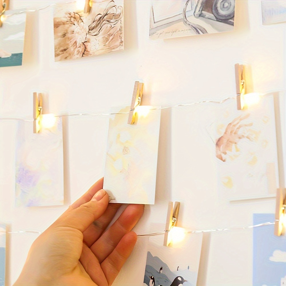 TEMU 2m 20led+5clips Wire Light String With Wood Clips - Perfect For Hanging Pictures, Bedroom Wall Decor, Weddings, Birthdays, Christmas, And More -