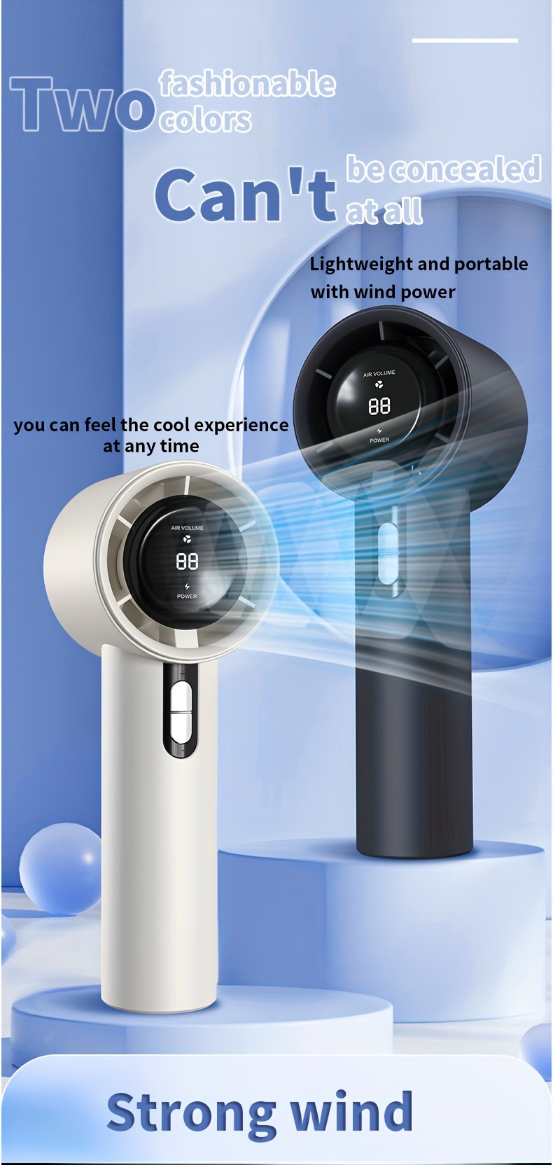 1pc Portable USB Rechargeable Handheld Fan LED Display, High-Tech Cyclone Fan, Fast Cooling details 2