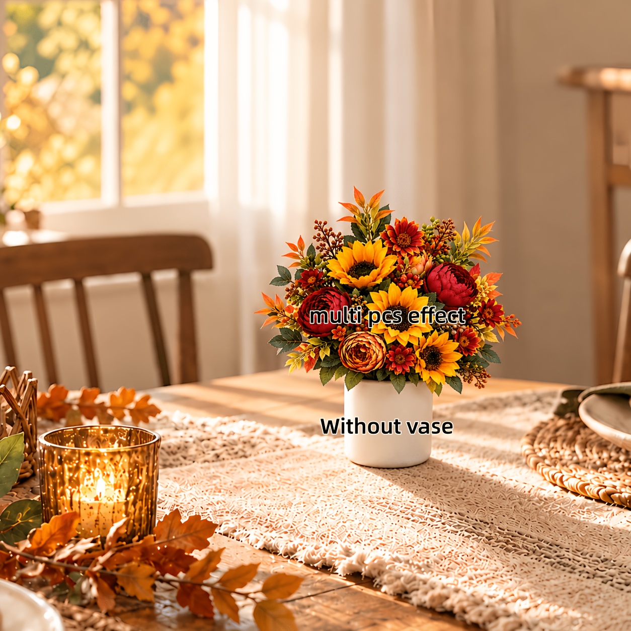 TEMU 2 bouquets de fleurs d'automne de simulation pour les fêtes, fleurs de décoration extérieure pour les fêtes, chrysanthèmes artificiels mélangés,