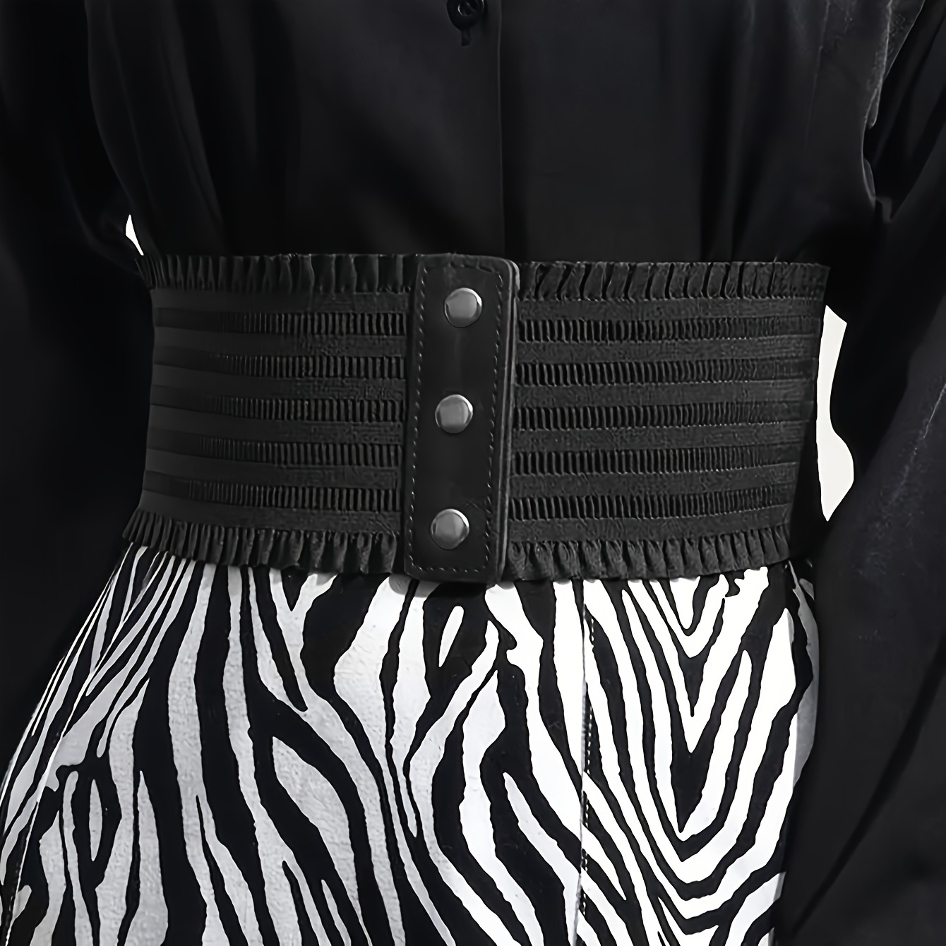 

Versatile Wide Elastic Stretchy Waist Belt Button Lace Up Belts Dress Decoration For Women