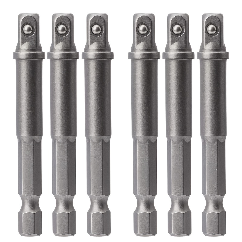 Image of 6pcs 1/4-inch Square Socket Adapter Drill Bit Set | Suitable For Automotive And Home, Impact Screwdriver Power Drill Bits - 1/4 Hex Shank, Grey, Powder Coated Carbon Steel