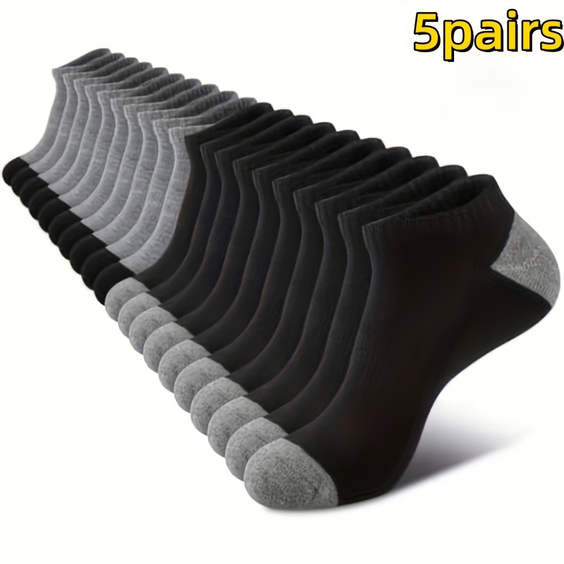 TEMU 10 pièces/5 paires de chaussettes de sport respirantes pour homme - -humidité avec pochette élastique, design de couleur unie pour , le fitness
