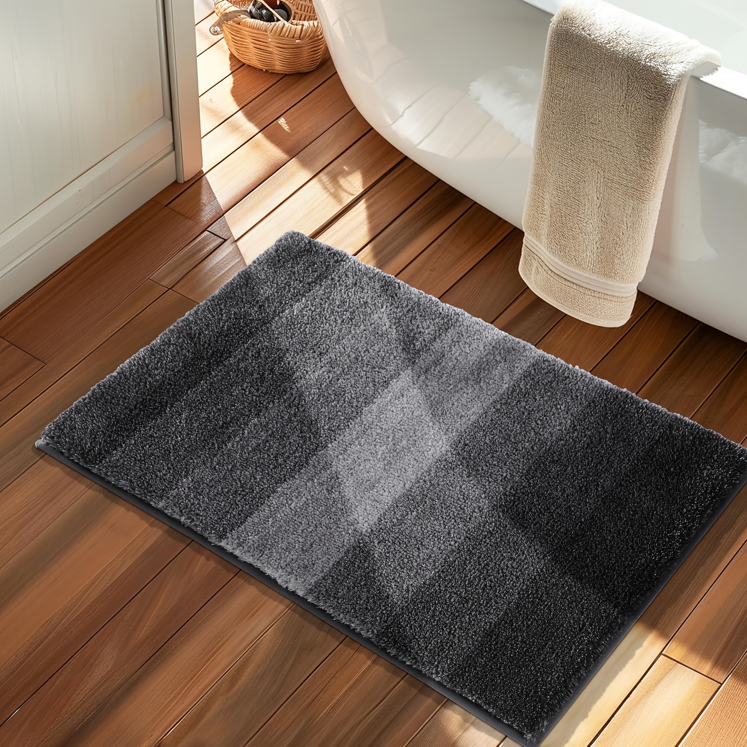 

Luxury Fluffy Bathroom Rug Mat, Comfortable Plush Absorbent Microfiber Bath Rugs, Non Slip Bath Mats For Bathroom Floor, Tub And Shower, Machine Wash, 24"x17", Grey