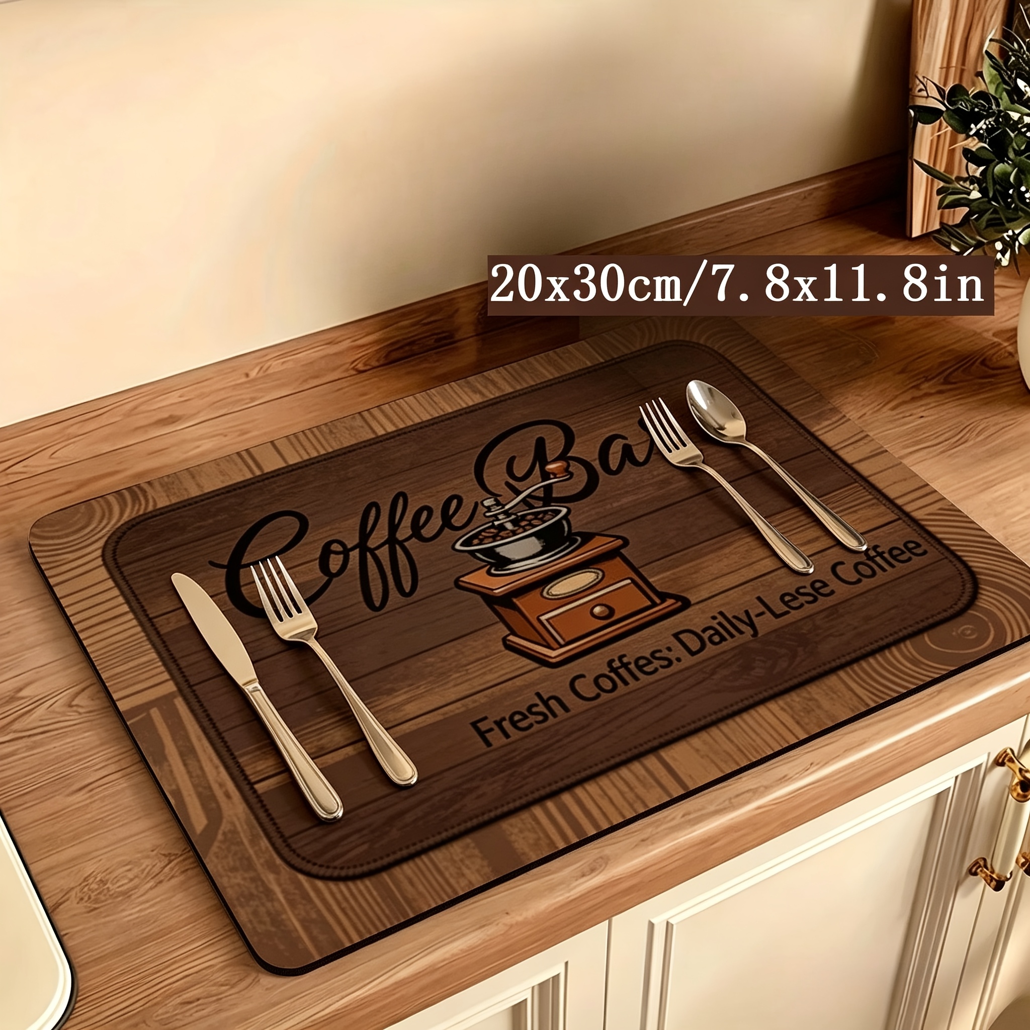 TEMU 1pc Alfombra de Cocina Antideslizante de Material de de Secado Rápido y Absorbente, Diseño Retro de Molinillo de Café - Adecuada para Encimeras,