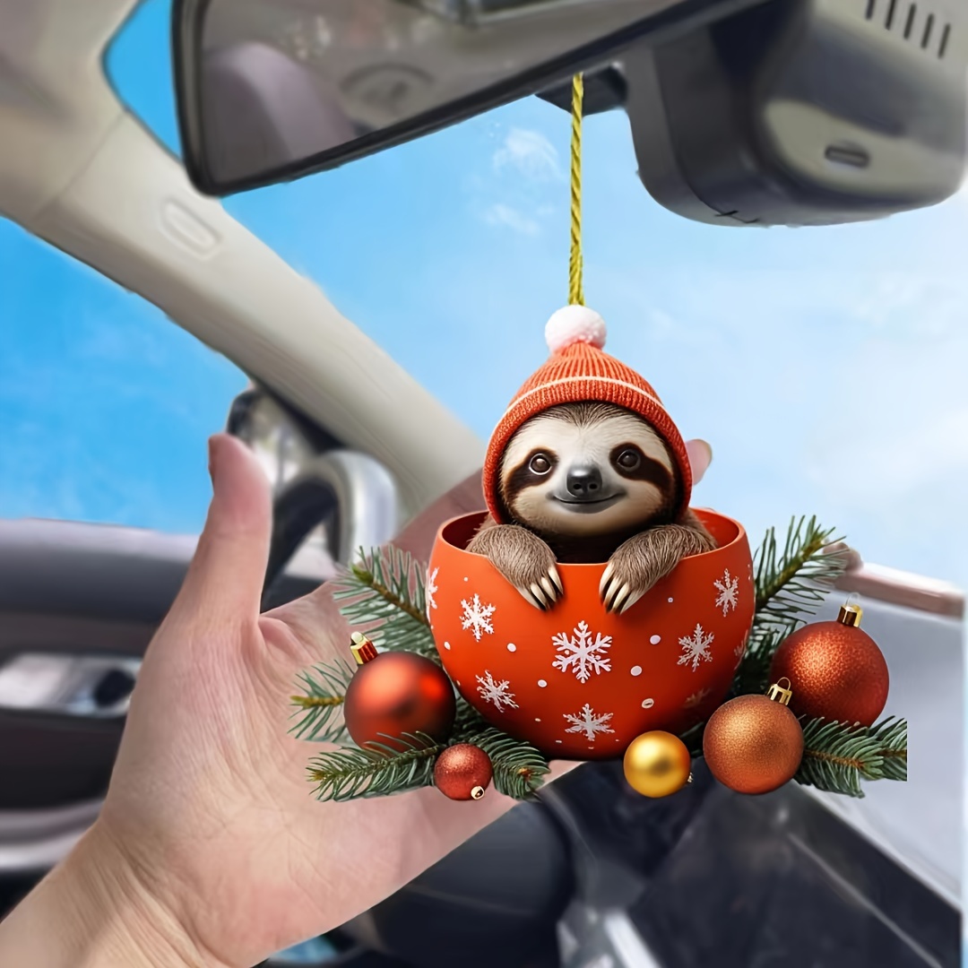 

1pc Acrylic Sloth In Ornament - Christmas Seasonal Hanging Decoration For Rear View Mirror, Backpack, Keychain - Festive Party Supplies Pendant Without Electricity