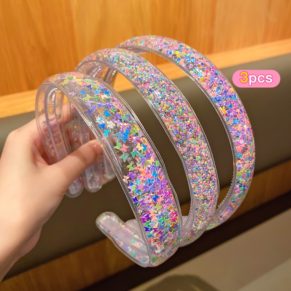 Image of Pvc Anti-slip Hairbands With Flowing Sand Design, Fashion Hair Accessories