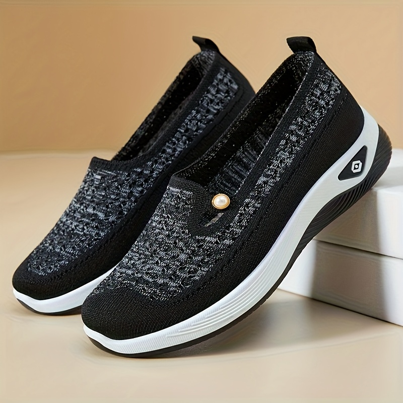 breathable mesh slip on walking shoes for women lightweight soft sole casual sneakers spring   solid color fabric upper inner pvc sole 6