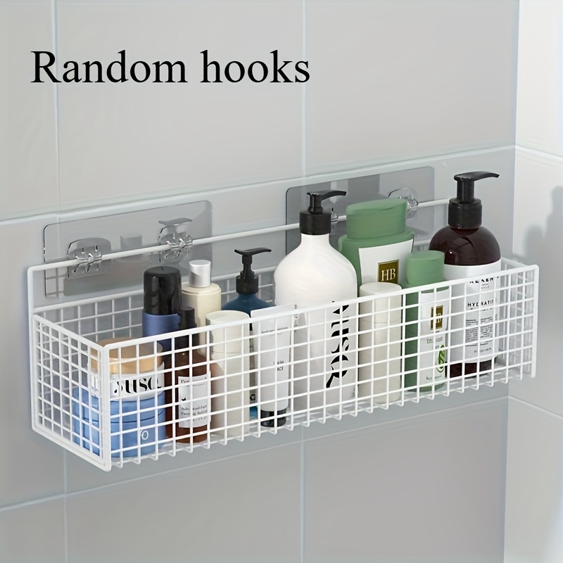 white wall mounted storage basket – no drill rustic bathroom