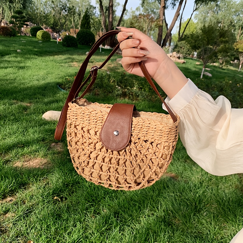 Image of Fashion Women's Straw Shoulder Bags Luxury Woven Summer Beach Crossbody Bag