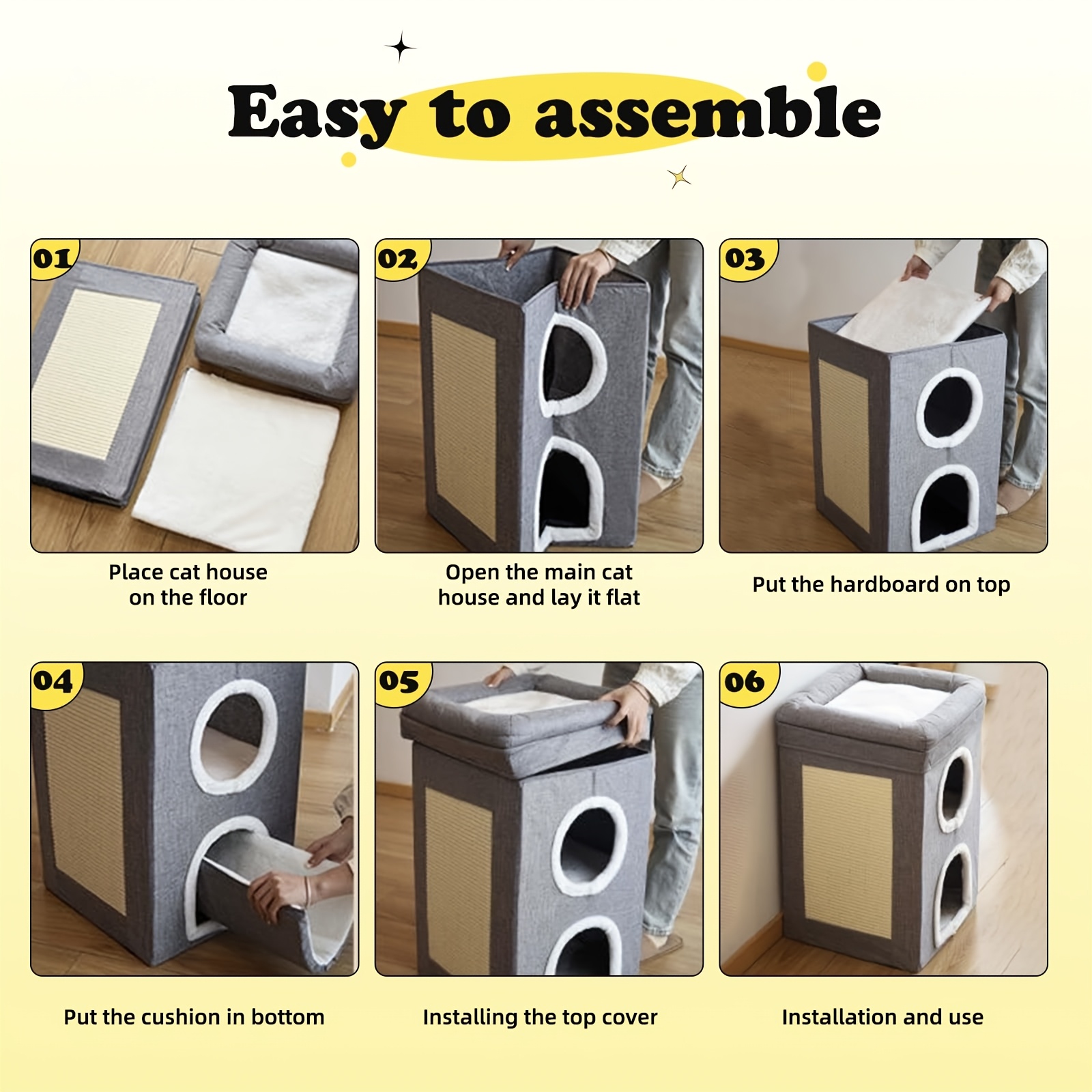 Căsuță Modernă pentru Pisici cu 2 Etaje, Placă de Ascuțit Unghii, Peșteră Secretă și Tunel - Mobilier Cat Foldabil Cu Perne Moale, Asamblare Ușoară și Rezistentă – Condominium Multi-Nivel Pentru Cățărare, Joacă Și Somn În Interiorul Casei Design Compact Potrivit Atât Puilor De Pisică Dator, Ascunzătoare pentru pisici,Mobilier pentru pisici din fetru