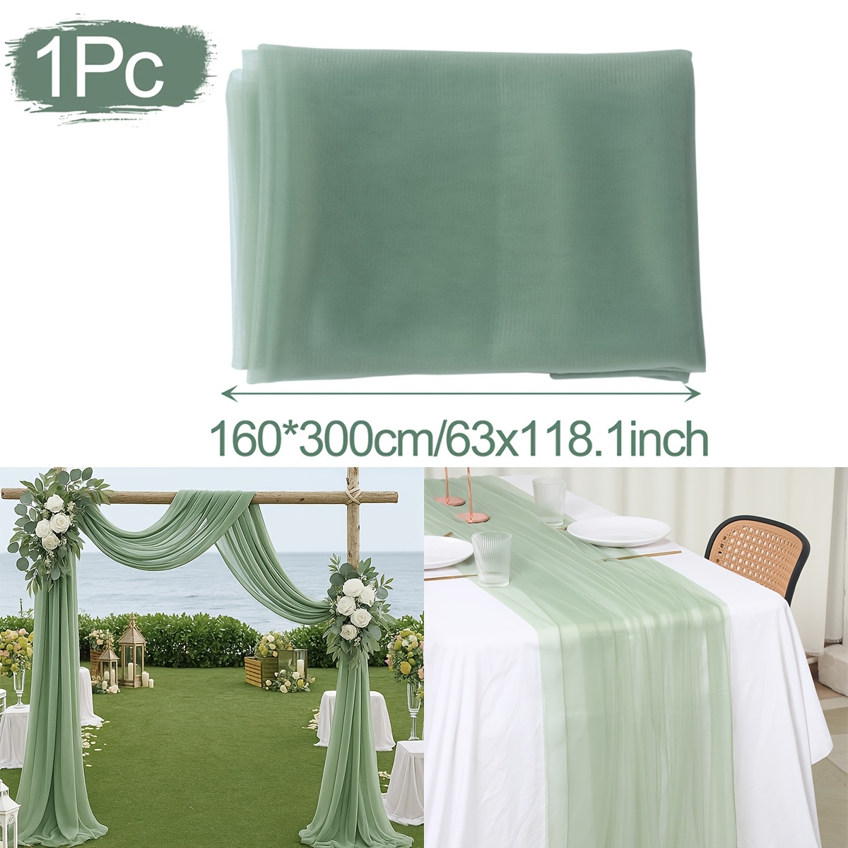 TEMU 1pc Green Gauze Backdrop Curtain, Fabric Draping Sheer Voile For Weddings, Valentine's Day, Christmas & More, Versatile Polyester Backdrop,