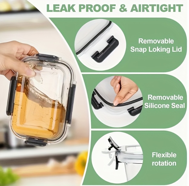 home and kitchen supplies removable glass fresh keeping box multi specified bento box 12pcs set of leak proof refrigerated sealed lunch box food storage and storage set Product details 0