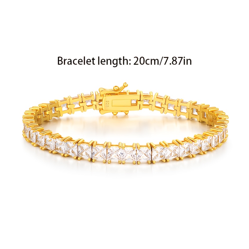 Image of 925 Sterling Silvery Women's Bracelet, Square Design, Set With 5a Cubic, And , , Hypoallergenic, Outfits, Ideal As A Mother's Day Gift, Elegant Gift Box.
