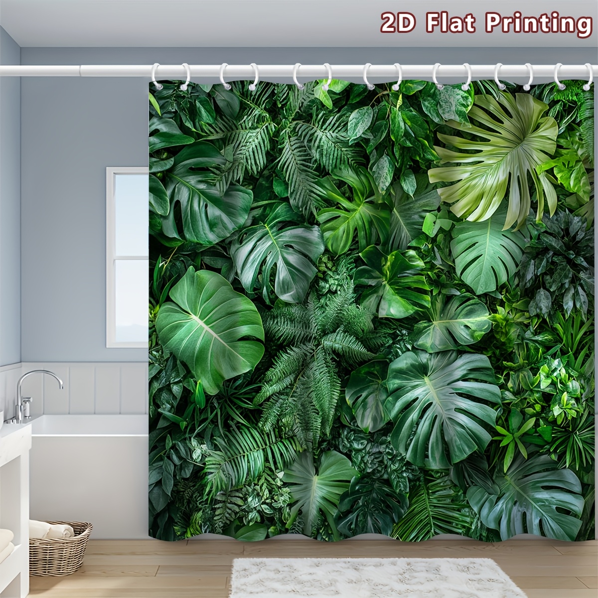 2D Ploščata, 1 kos 2D Ploščata Prha z Motivom Tropskih Zelenih Listov, Dekoracija za Kopalnico, Več Velikosti (80x180cm, 120x180cm, 150x180cm,
