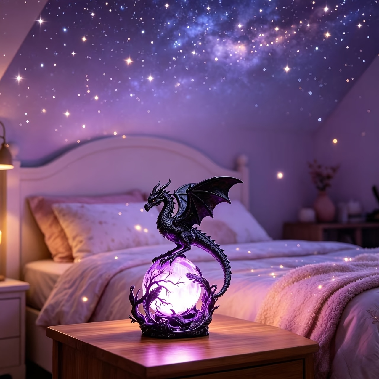 TEMU Usb Interface Table Lamp, Resin Dragon Statue Ball Ambient Light, Mysterious Light Bedside Lamp, Table Lamp, Desk Lamp, Medieval Gothic Room