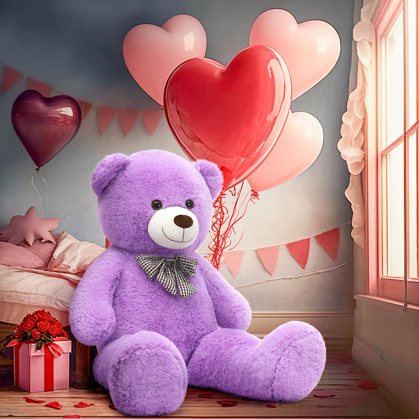 Enormous Life Size Purple Teddy Bear, 55" Plush Toy