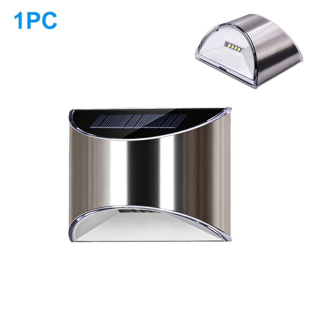 TEMU 1pc Outdoor Solar Fence Lights, Stainless Steel Solar Step Wall Lights, Solar Patio Railing Lights With Automatic , Solar Decorative Lights For