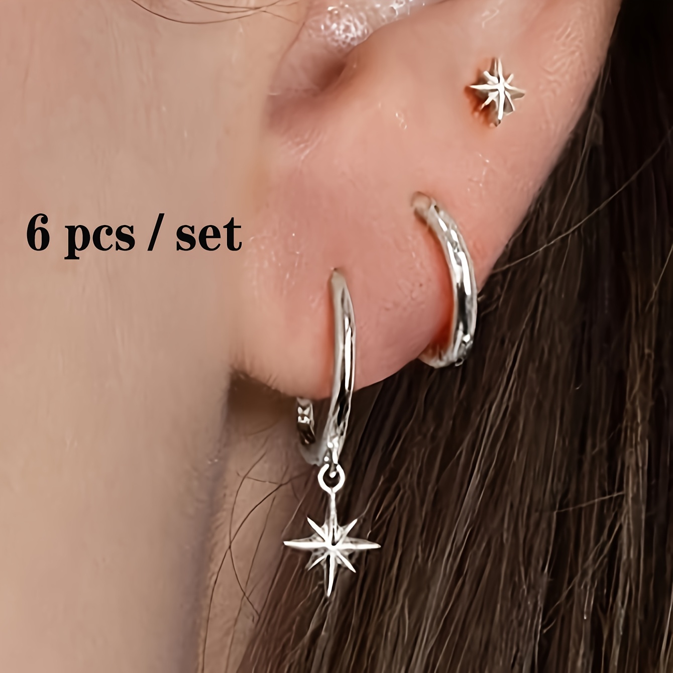 chic 3pcs star charm huggie hoop earrings set women vintage Temu