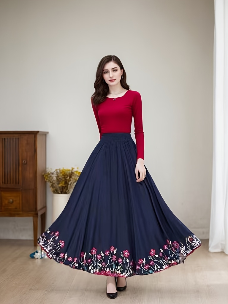 new high waisted embroidered maxi skirt a chinese style made