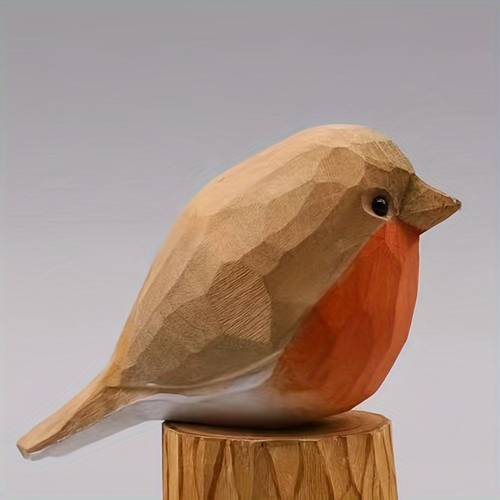 1pc handcrafted wooden bird figurine realistic robin sculpture hand painted detail ideal for shelf decor unique gift for bird enthusiasts bird accessories