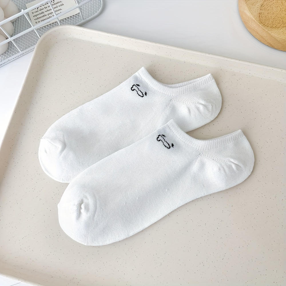 5 Pairs of Women's White Expression Boat Socks, Cute Expression, Fashionable and Versatile, Trendy and, College Style, Suitable for Daily Use