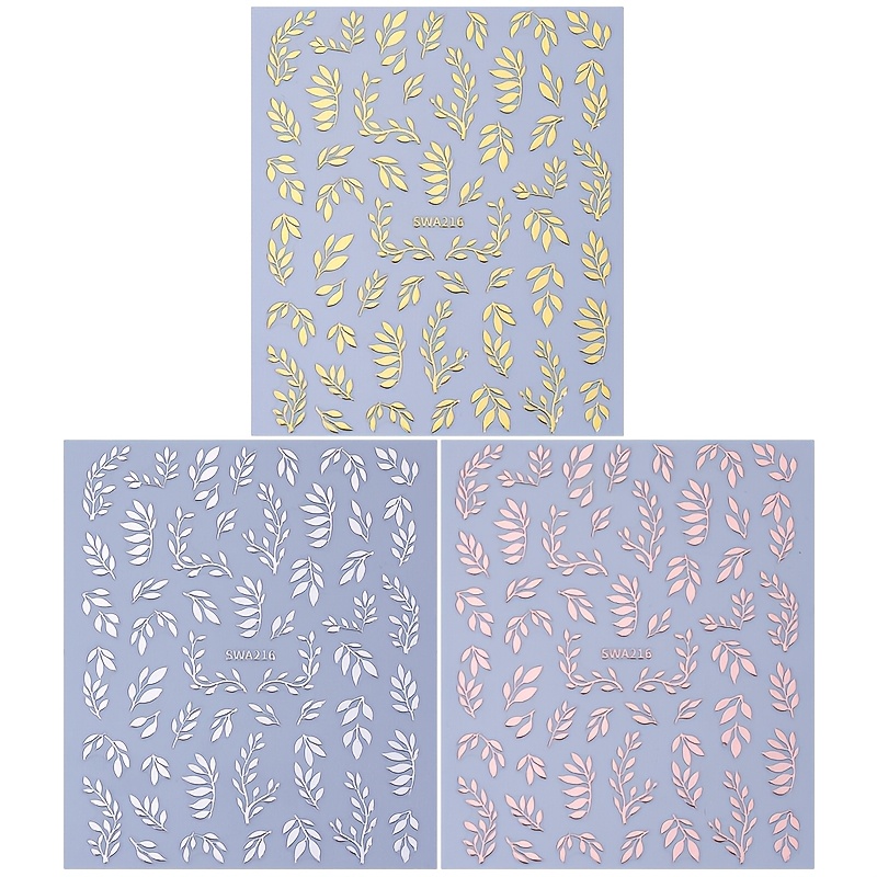 Image of 2/3 Hot Stamping Plant Nail Stickers, Golden Silvery Rose Nail Diy Spring And Summer Elegant And Fashionable Style, Sticker Sliding Nail Art Decoration, Women's And Nail Supplies, Holiday Gifts