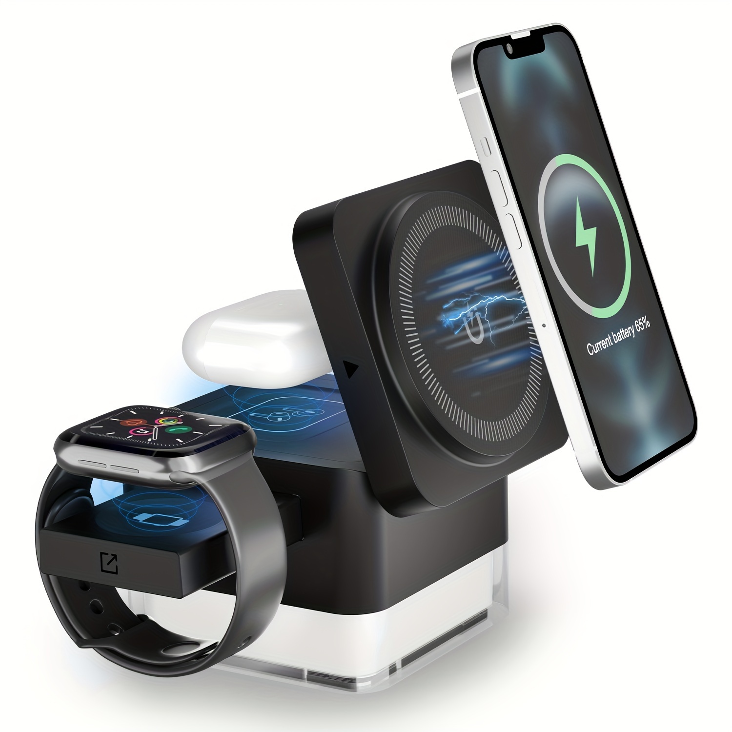 15w foldable 3in 1 wireless charging dock compatible with iphone 12 16 iwatch saving design for black 7