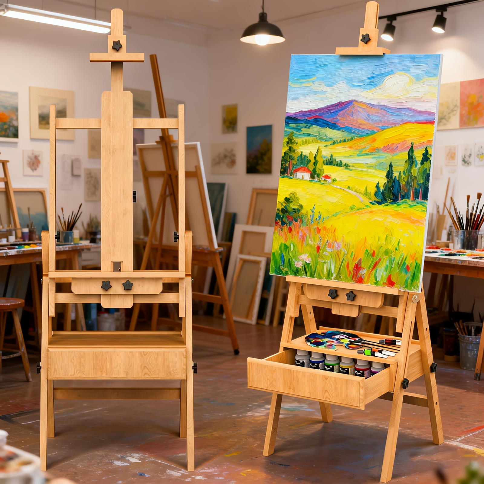 Art Easel Featuring a Storage Drawer * * Easel * of Solid * Wood And Is Adjustable, Suitable for Adult Painters, Accommodating Canvas Artwork Up to 48 Inches, in * End Solid Wood Easel, Sketch Oil Painting Multifunction Easel Student