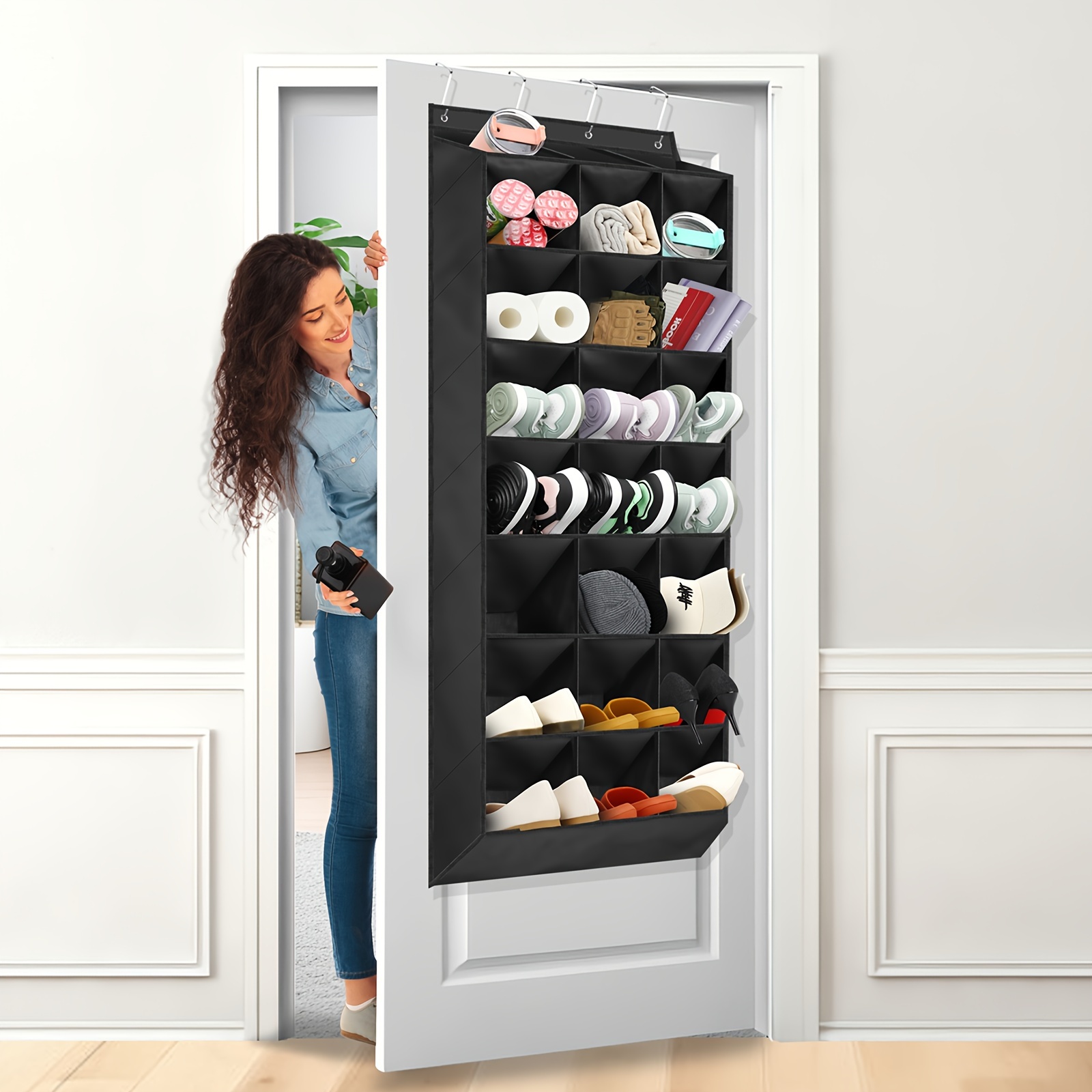 

1pc Over The Door Shoe Storage Rack With 24 Pockets, Hanging Shoe Storage Bag, Household Storage Organizer For Bedroom, Living Room, Home