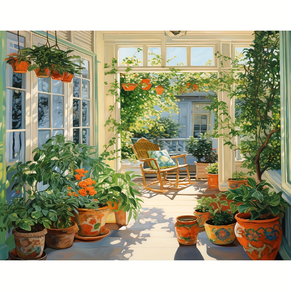 

1pc Diamond Painting House Plant Complete Kit Embroidery Landscape Diy Hobby Handmade Gift Wall Art Picture 30x40cm/12x16inch Without Frame