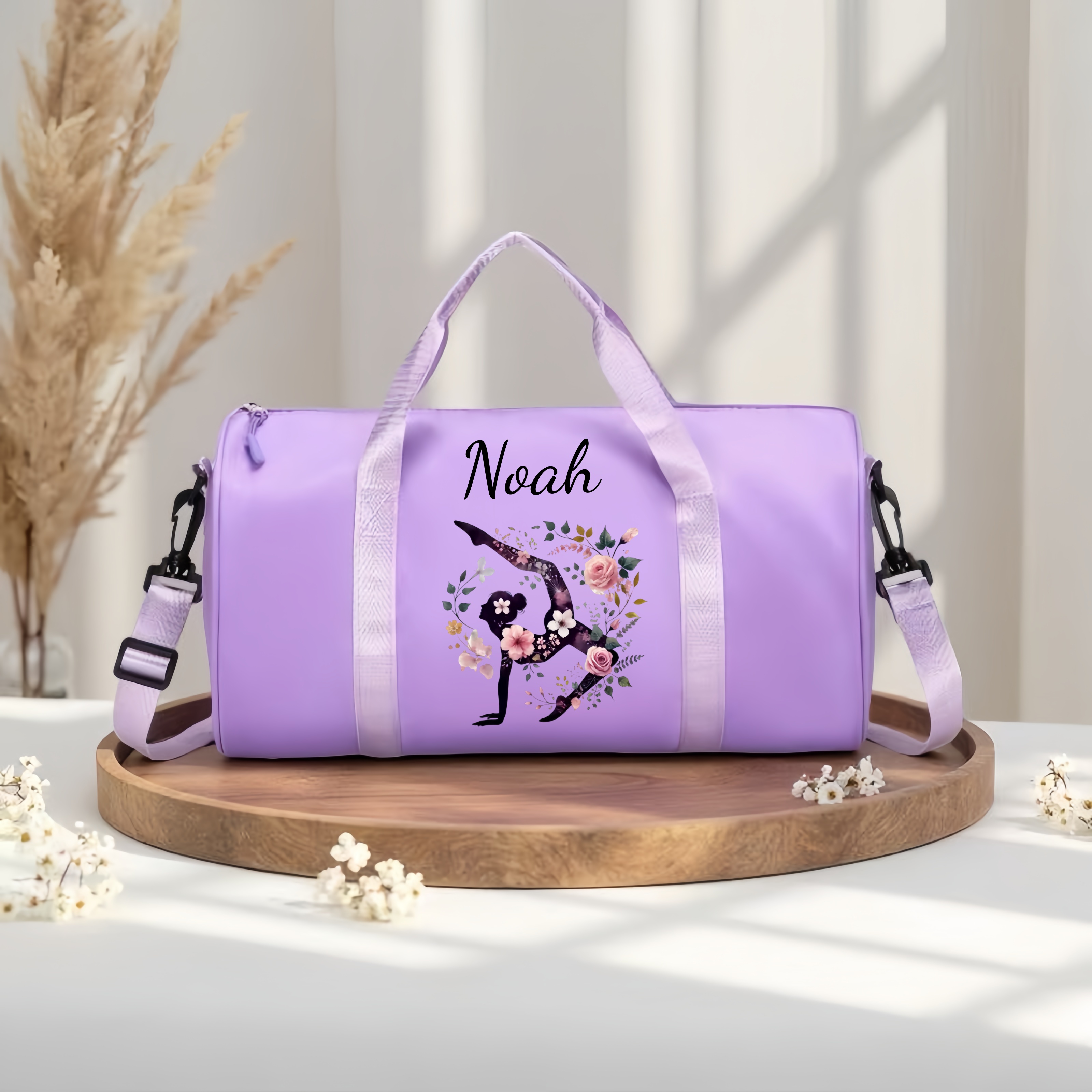 TEMU Personalized Name Wreath Gymnastics Print Crossbody Bag For, Made Of Nylon. In Multiple Colors. Large Capacity, Suitable For Fitness, Yoga,