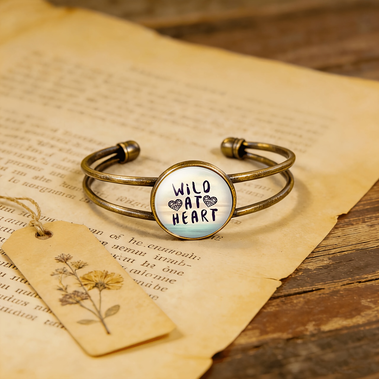 Double-layer Adjustable Open Bangle with WILDATHEART Medallion